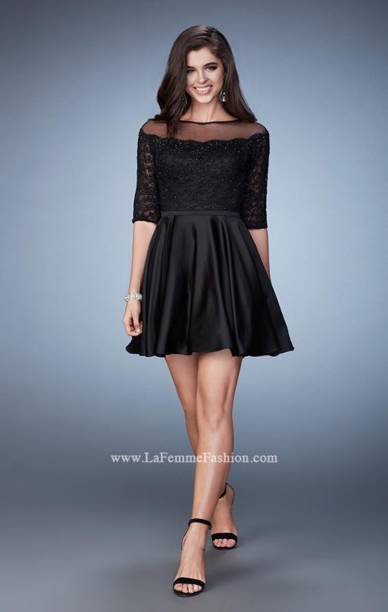 Picture of: Off the Shoulder Scallop Laced Homecoming Dress in Black, Style: 23345, Detail Picture 1