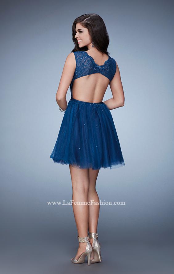 Picture of: Short Dress with Tulle Skirt and Rhinestones in Blue, Style: 23380, Back Picture