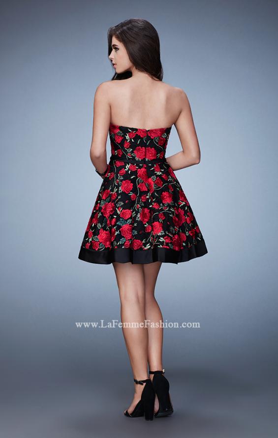 Picture of: Short Rose Print Dress with Satin Trim and Bow in Print, Style: 23385, Back Picture