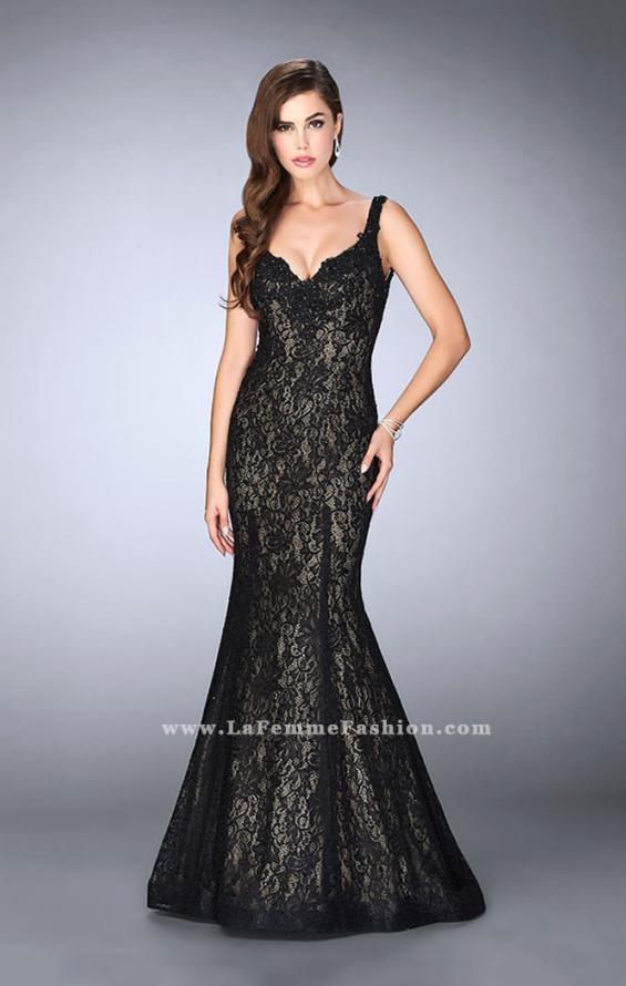 Picture of: Beaded Lace Mermaid Homecoming Dress in Black, Style: 23413, Main Picture