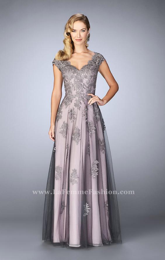Picture of: Tulle Evening Gown with Embroidery and Cap Sleeves in Silver, Style: 23449, Main Picture