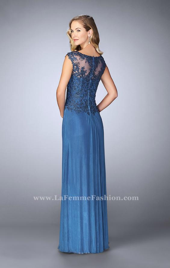 Picture of: Net evening Gown with Sheer Neckline in Blue, Style: 23456, Back Picture