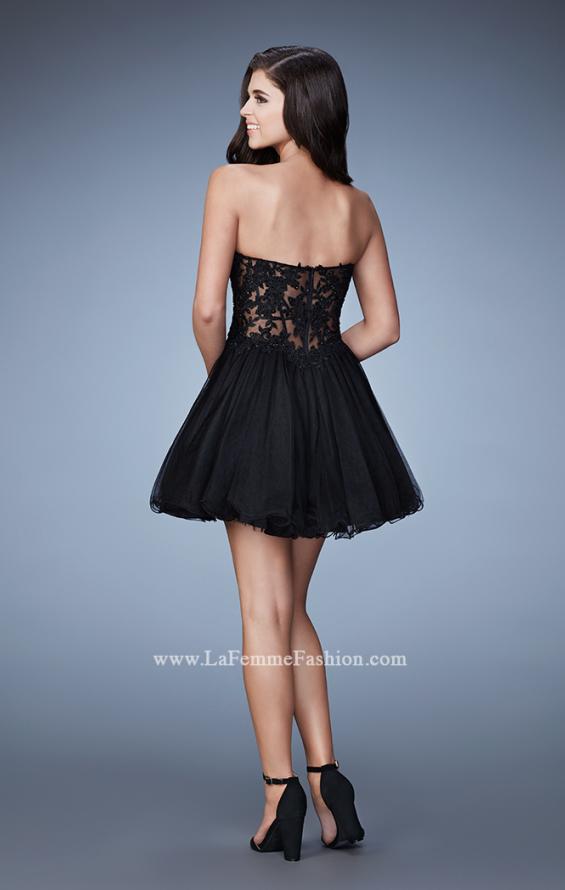 Picture of: Embroidered Short Dress with a Sheer Illusion Bodice in Black, Style: 23523, Back Picture