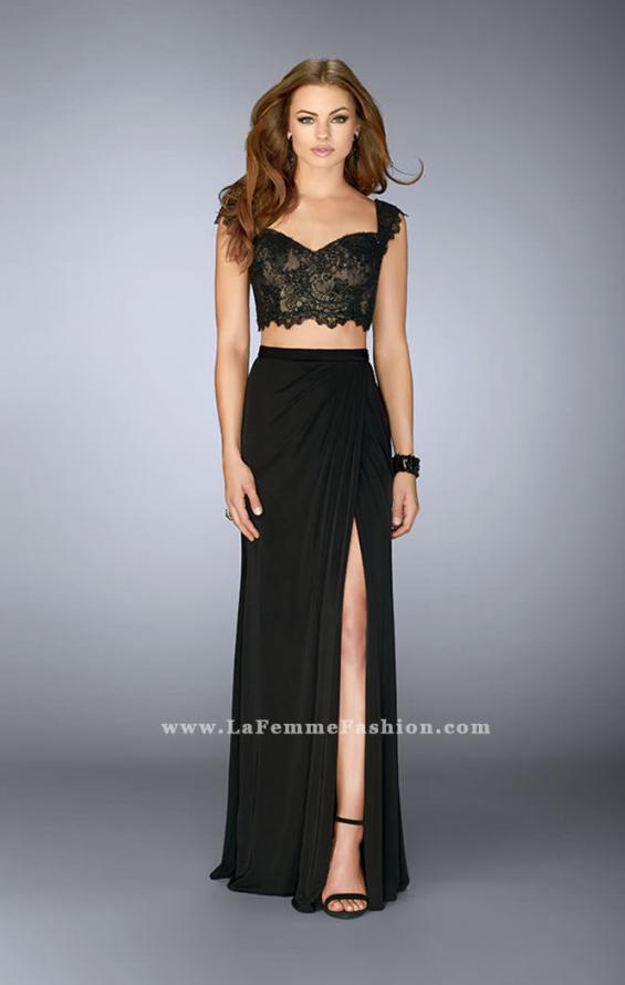 Picture of: Two Piece Dress with Lace Top and Gathered Skirt in Black, Style: 23563, Main Picture