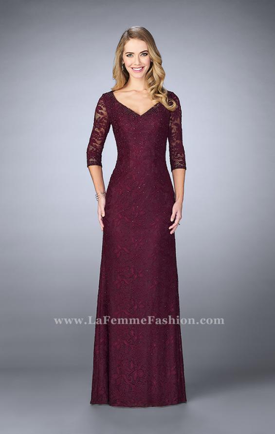 Picture of: Floor Length Beaded Dress with 3/4 Sleeves in Purple, Style: 23588, Main Picture