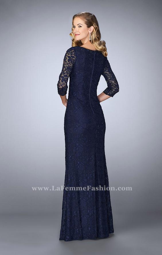 Picture of: Floor Length Beaded Dress with 3/4 Sleeves in Blue, Style: 23588, Back Picture