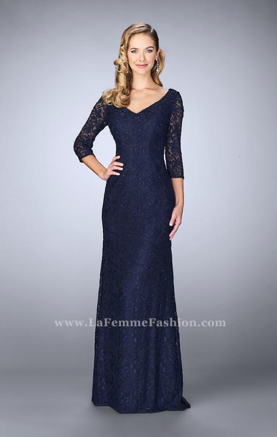 Picture of: Floor Length Beaded Dress with 3/4 Sleeves in Blue, Style: 23588, Detail Picture 1