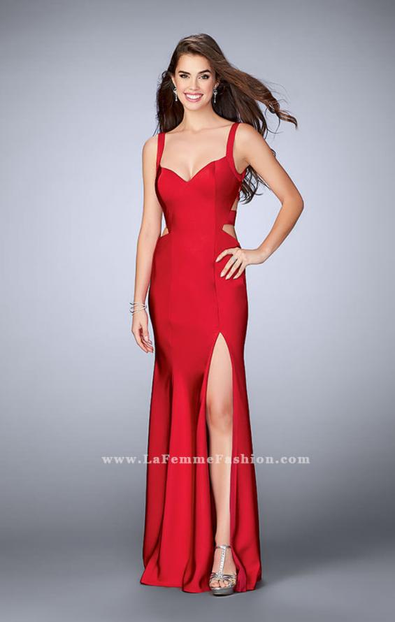 Picture of: Long Fitted Dress with Side Cut Outs and Slit in Red, Style: 23594, Detail Picture 1