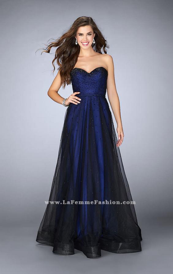 Picture of: Strapless Dress with Rhinestones and a Tulle Overlay in Blue, Style: 23723, Main Picture
