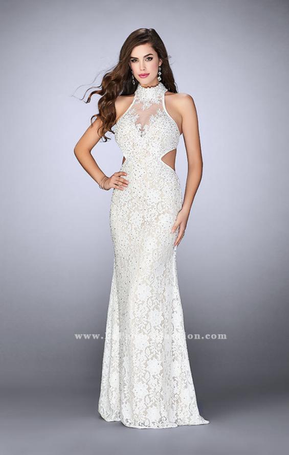 Picture of: High Collar Lace Prom Dress with Illusion Neckline in White, Style: 23732, Detail Picture 1