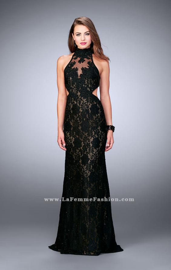 Picture of: High Collar Lace Prom Dress with Illusion Neckline in Black, Style: 23732, Detail Picture 2