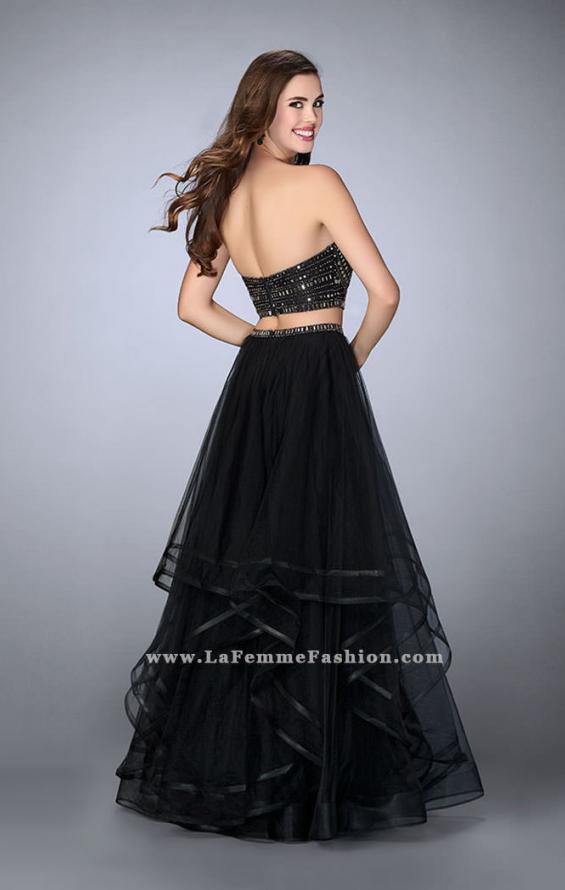 Picture of: Beaded Two Piece Dress with Layered Skirt and Corset in Black, Style: 23753, Back Picture