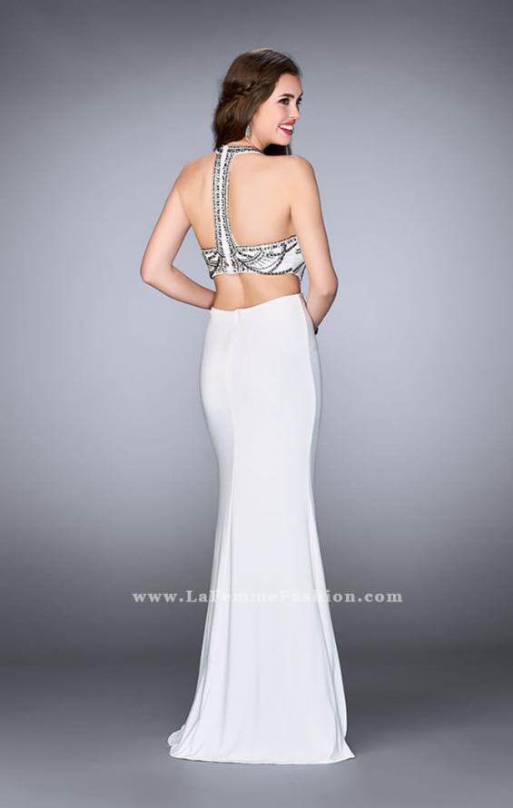 Picture of: Fitted Prom Dress with High Neckline and Beading in White, Style: 23764, Back Picture