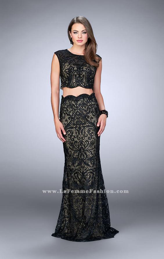 Picture of: Two Piece Dress with Scalloped Edges and Cap Sleeves in Black, Style: 23766, Main Picture