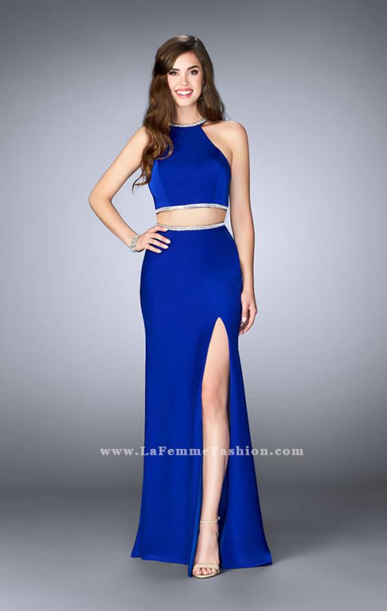 Picture of: Two Piece Dress with Beaded Edges and Sheer Cut Outs in Blue, Style: 23828, Detail Picture 1