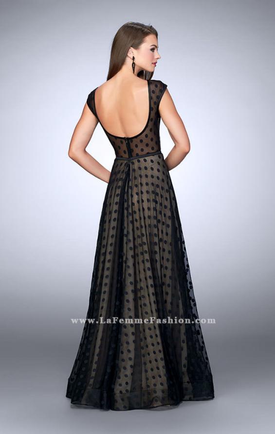 Picture of: High Neck A-line Dress with Polka Dots and Low Back in Black, Style: 23837, Back Picture