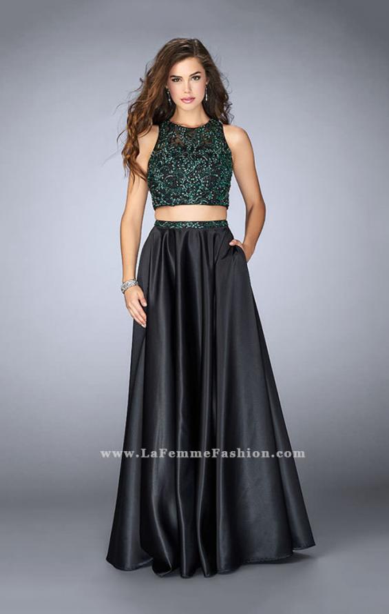 Picture of: Beaded Two Piece Dress with Full Satin Skirt in Black., Style: 23883, Main Picture