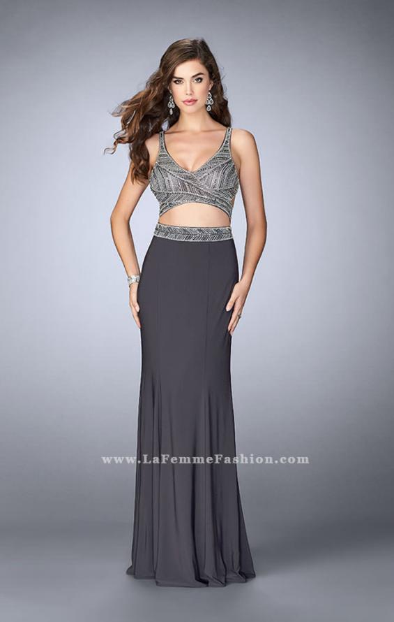 Picture of: Beaded Two Piece Dress with a Fitted Skirt and Cut Outs in Silver, Style: 23904, Main Picture