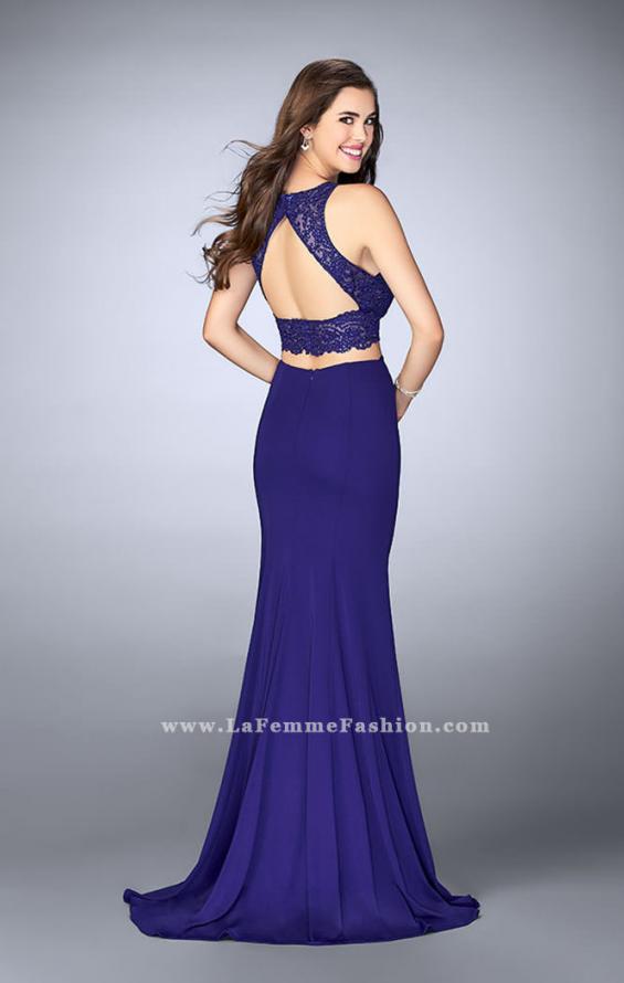 Picture of: Two Piece Beaded Lace Prom Dress with Jersey Skirt in Blue, Style: 23908, Back Picture