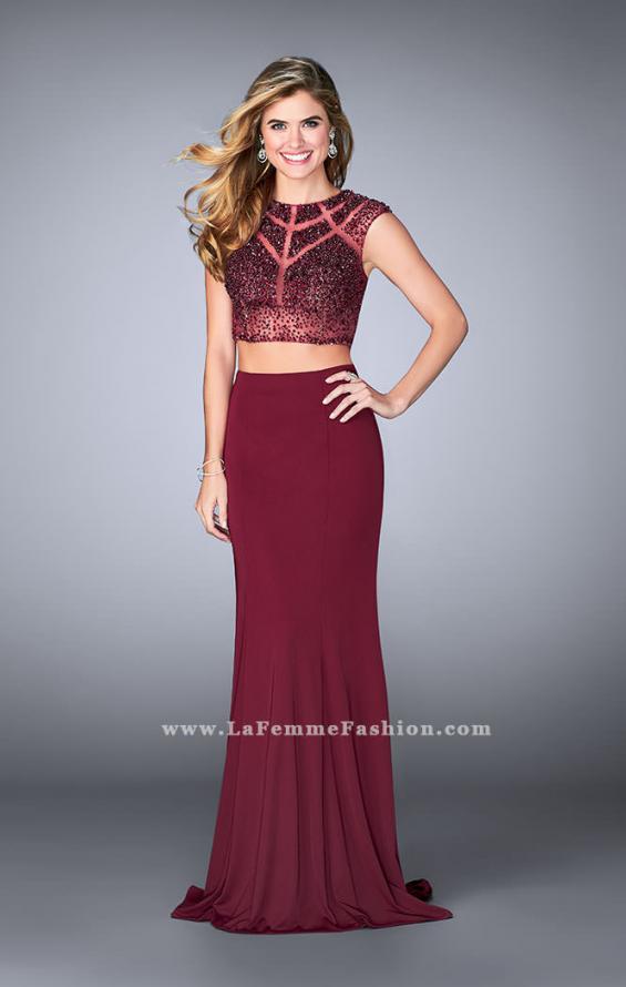 Picture of: Long Two Piece Prom Dress with cap sleeves in Red, Style: 23910, Detail Picture 1