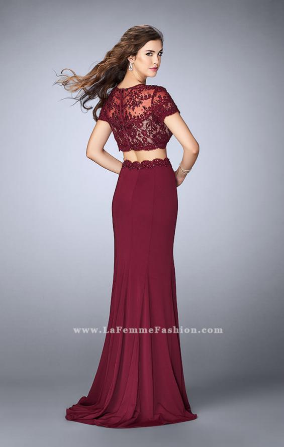 Picture of: Two Piece Beaded Lace Prom Gown with Cap Sleeves in Red, Style: 23912, Detail Picture 2