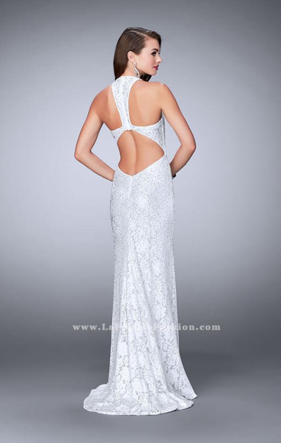 Picture of: Long Lace Prom Dress with High Neck and Side Slit in White, Style: 23930, Back Picture