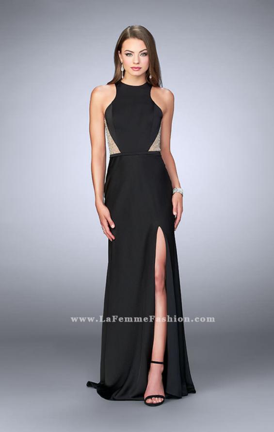 Picture of: Long Jersey Prom Dress with Sheer Sides and Back in Black, Style: 23931, Main Picture