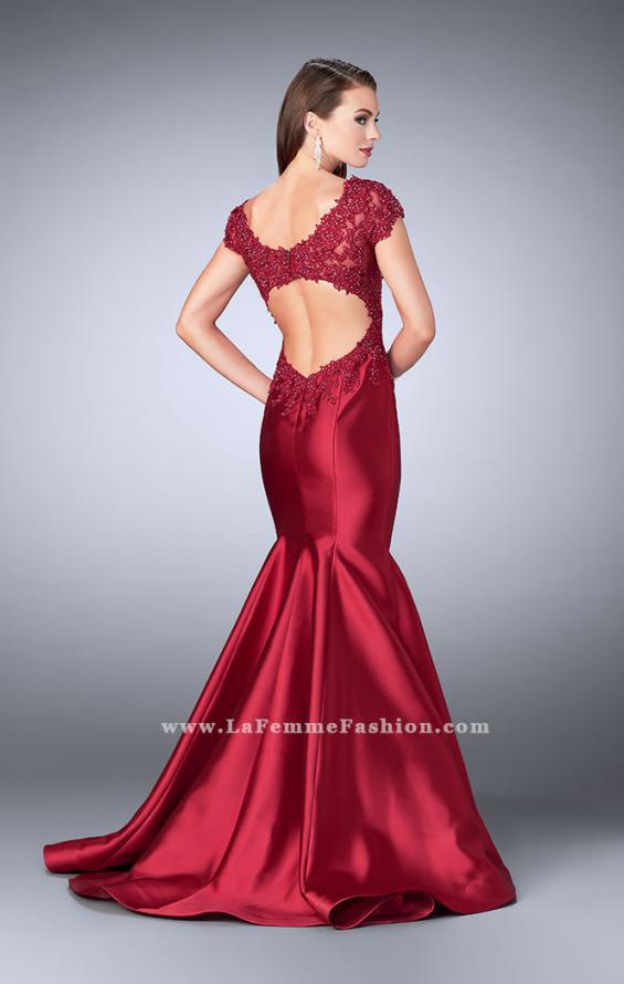 Picture of: Mikado Mermaid Dress with Lace Top and Cap Sleeves in Red, Style: 23960, Detail Picture 3