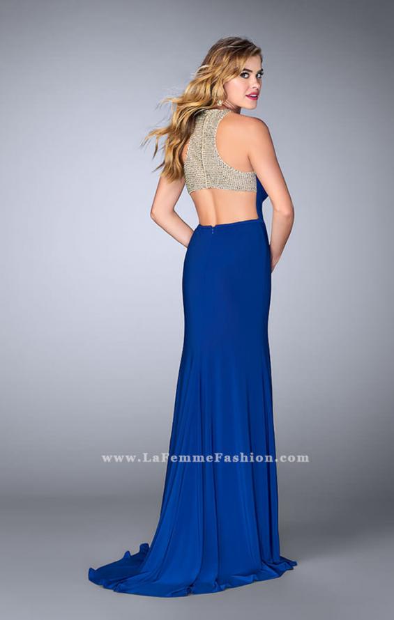 Picture of: Jersey Dress with Side Slit and Sheer Beaded Back in Blue, Style: 23962, Detail Picture 4