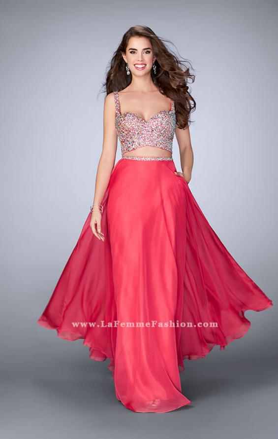 Picture of: Two Piece A-line Prom Dress with Beaded Cut Out Top in Pink, Style: 23966, Main Picture