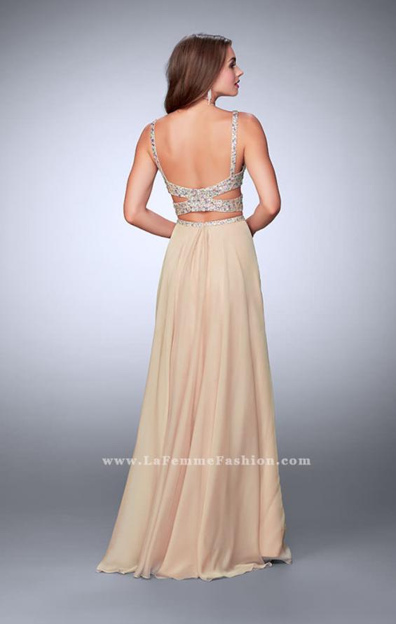 Picture of: Two Piece A-line Prom Dress with Beaded Cut Out Top in Nude, Style: 23966, Back Picture