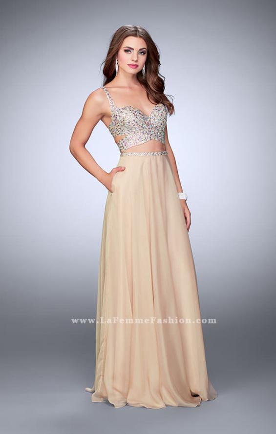 Picture of: Two Piece A-line Prom Dress with Beaded Cut Out Top in Nude, Style: 23966, Detail Picture 1