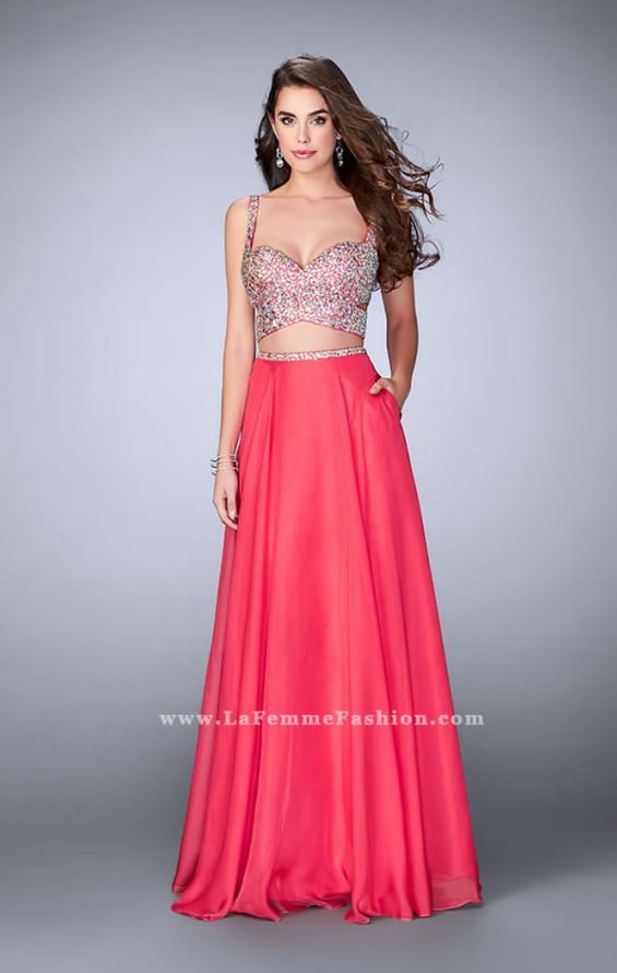 Picture of: Two Piece A-line Prom Dress with Beaded Cut Out Top in Pink, Style: 23966, Detail Picture 3