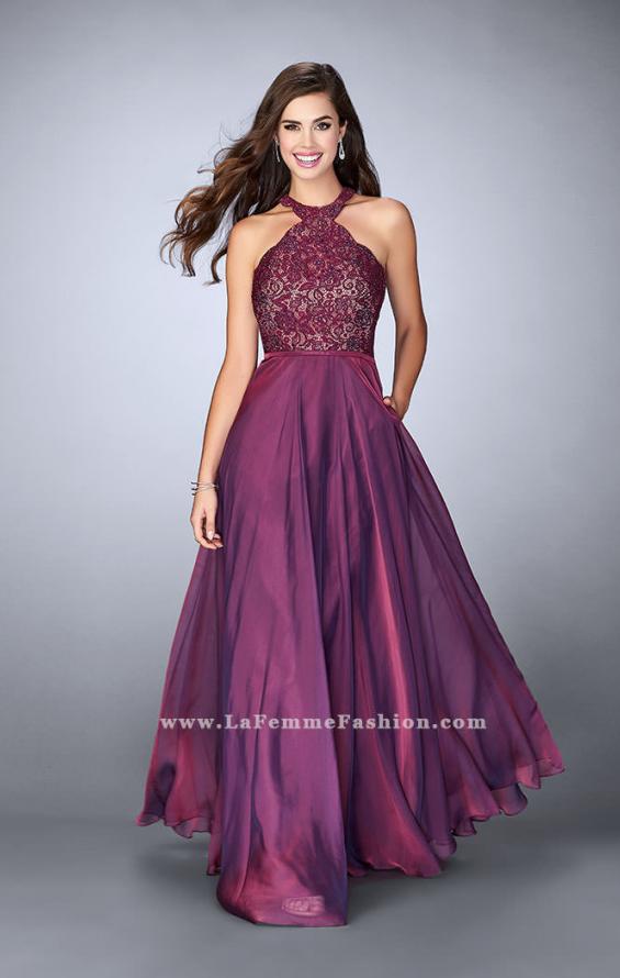 Picture of: Long High Collar A-line Prom Dress with Pockets in Purple, Style: 23975, Main Picture