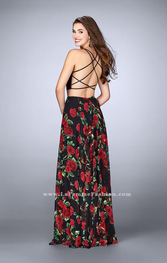 Picture of: Two Piece Floral A-line Dress with Vegan Leather Top in Print, Style: 24014, Back Picture