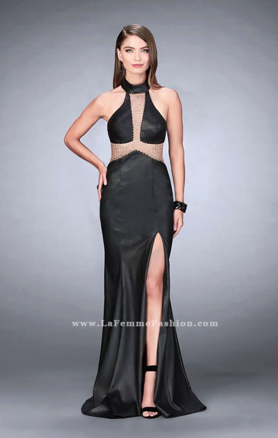 Picture of: Long Vegan Leather Prom Dress with Choker in Black, Style: 24018, Main Picture