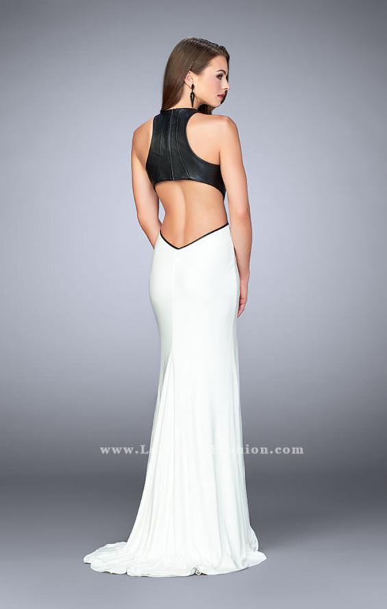 Picture of: Vegan Leather and Jersey Prom Dress with V Neck in White, Style: 24032, Back Picture