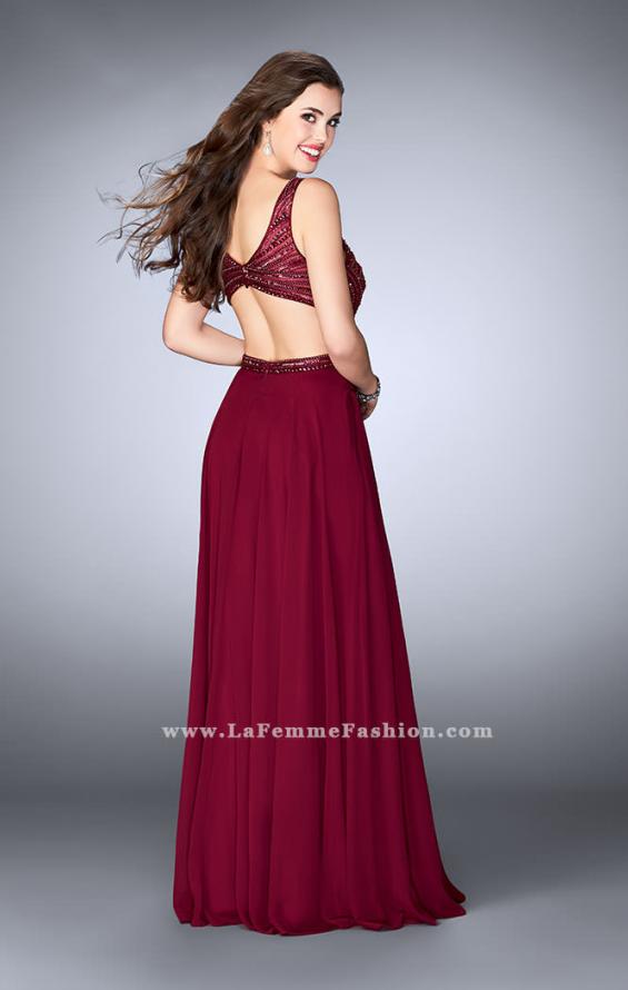 Picture of: A-line Chiffon Dress with Beaded Top and Open Back in Red, Style: 24050, Back Picture