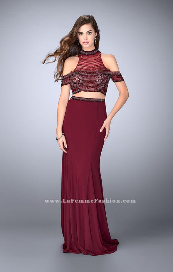 Picture of: Beaded Two Piece Dress with Cold Shoulder Sleeves in Red, Style: 24053, Detail Picture 2