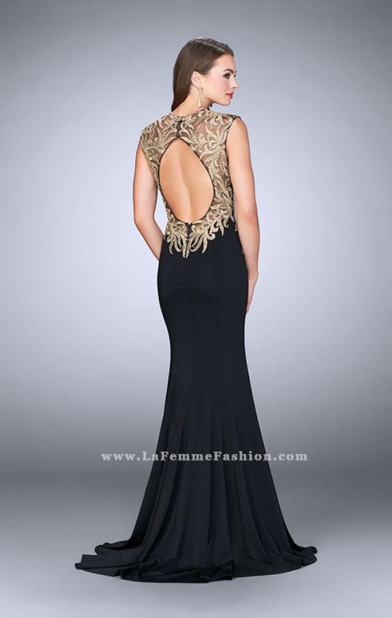 Picture of: High Neck Lace Dress with Sheer Illusion Neckline in Black, Style: 24054, Back Picture
