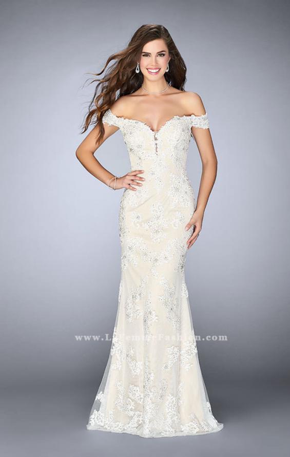 Picture of: Long Tulle Prom Dress with Beaded Lace Appliques in White, Style: 24068, Main Picture