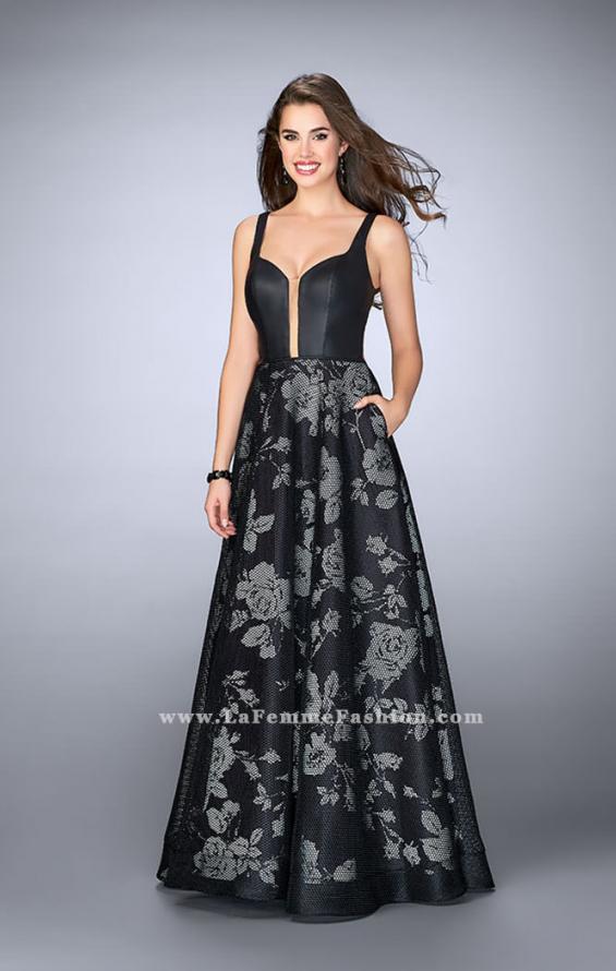 Picture of: Long Floral A-line Prom Dress with Pockets in Black, Style: 24114, Main Picture