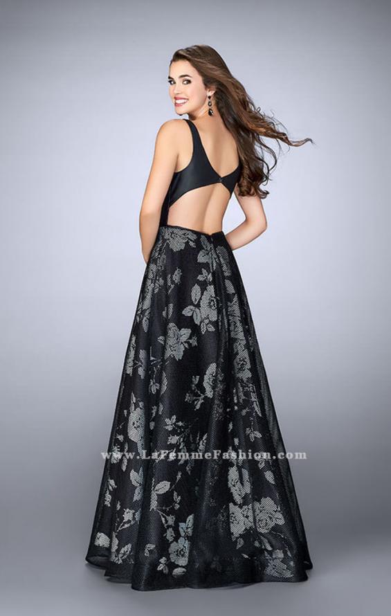Picture of: Long Floral A-line Prom Dress with Pockets in Black, Style: 24114, Back Picture
