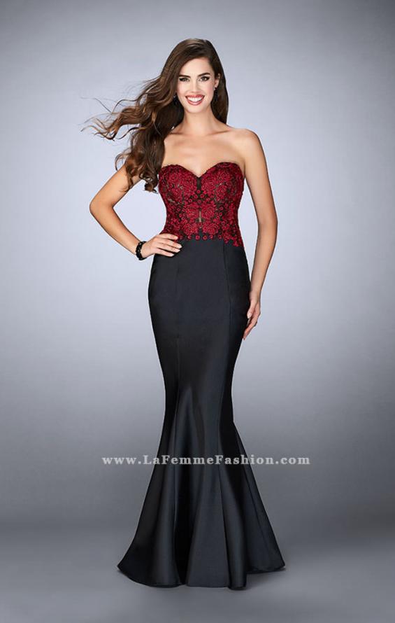 Picture of: Mikado Mermaid Dress with Lace Top and Open Back in Black, Style: 24123, Main Picture