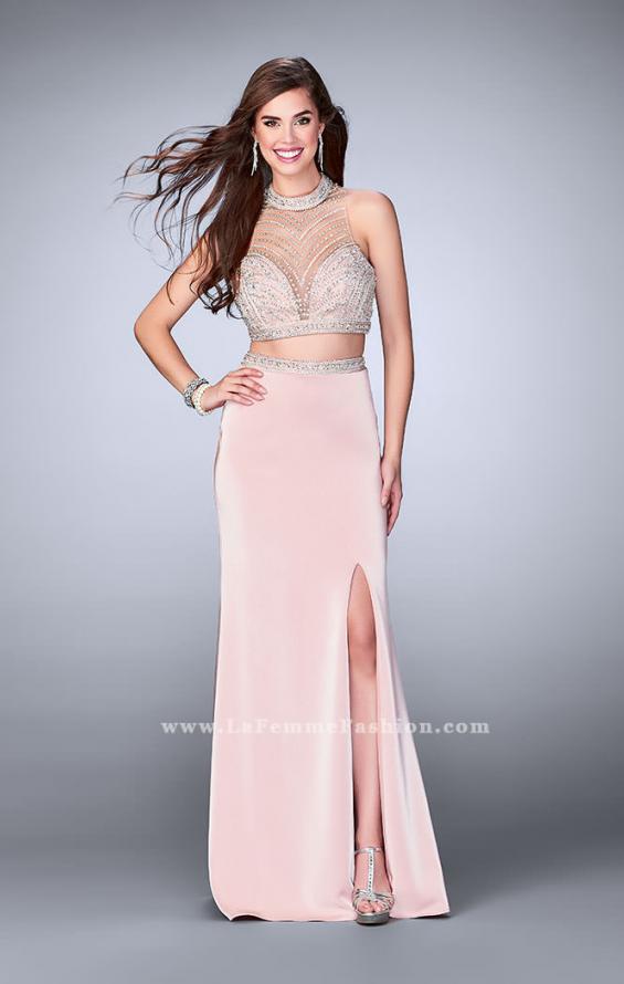 Picture of: Long Beaded Two Piece Prom Dress with Side Slit in Pink, Style: 24126, Detail Picture 1