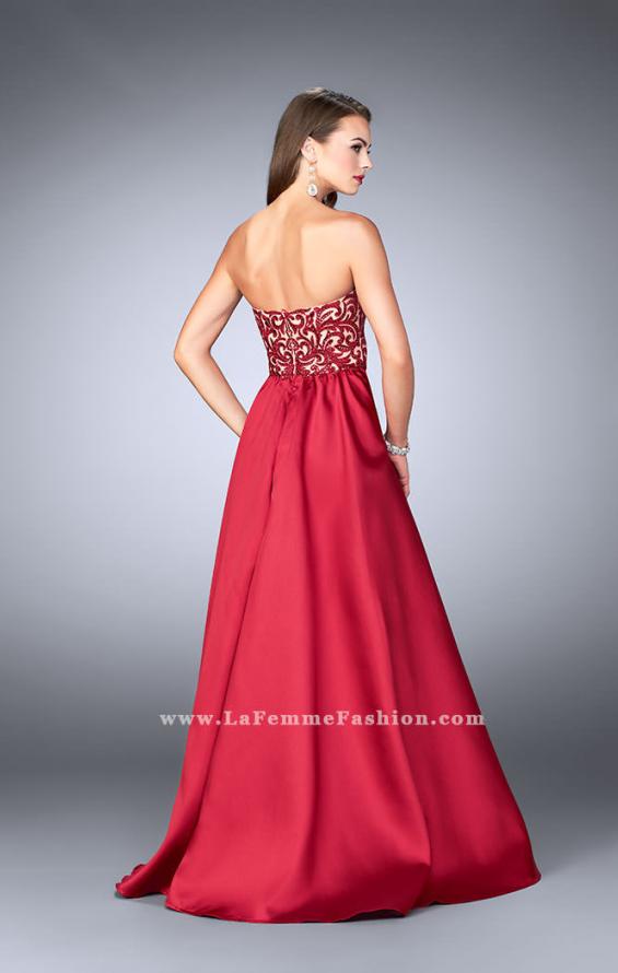 Picture of: Strapless Embroidered Prom Dress with Cape Overlay in Red, Style: 24146, Back Picture