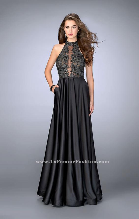 Picture of: High Neck A-line Prom Dress with Full Satin Skirt in Black, Style: 24169, Main Picture