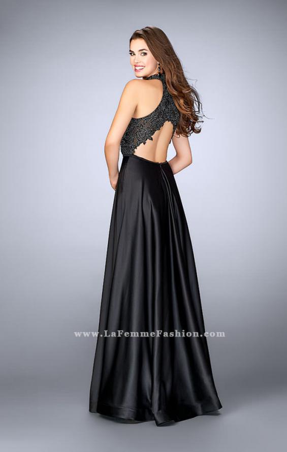Picture of: High Neck A-line Prom Dress with Full Satin Skirt in Black, Style: 24169, Back Picture