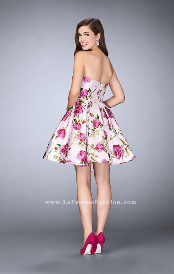 Picture of: Short Floral Dress with Rose Print and Deep V Neckline in Pink, Style: 24211, Back Picture
