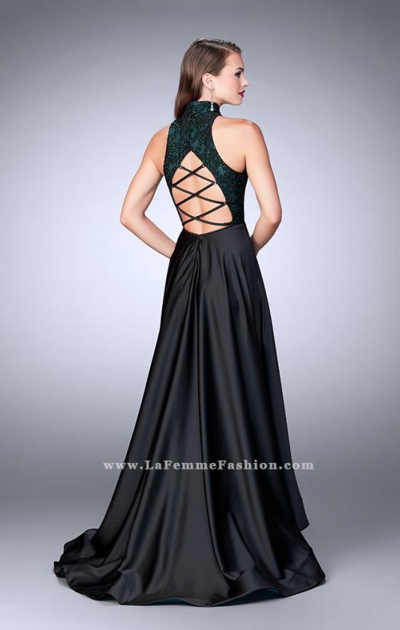 Picture of: High Low Prom Dress with Lace Top and Strappy Back in Black, Style: 24234, Back Picture